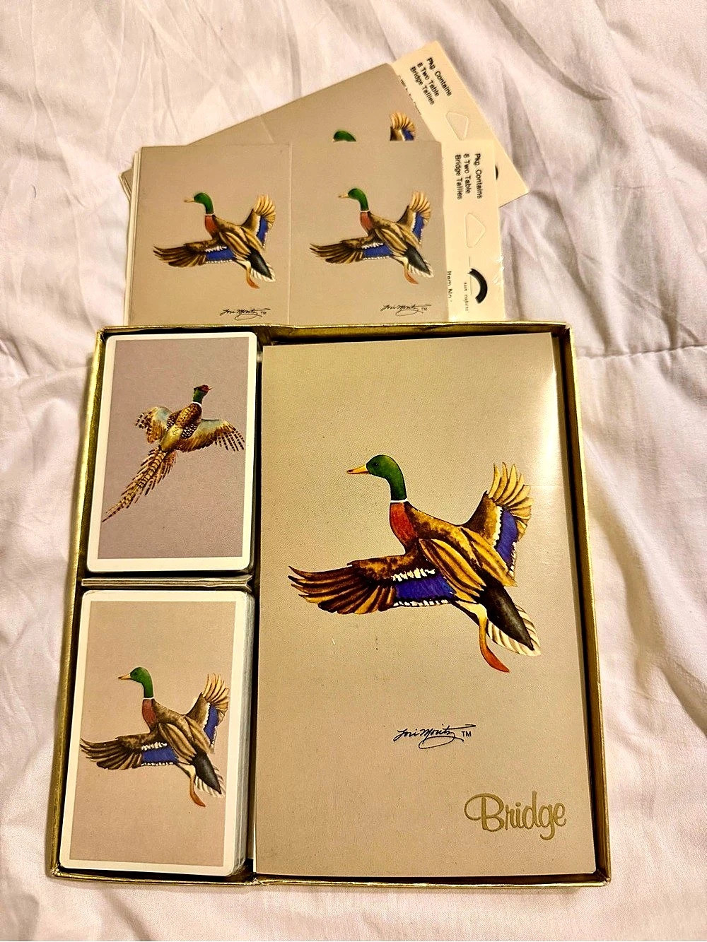 Vintage 1985 Sun Capers Joni Mitz Mallard Duck Bridge Set Cards Score Pad
